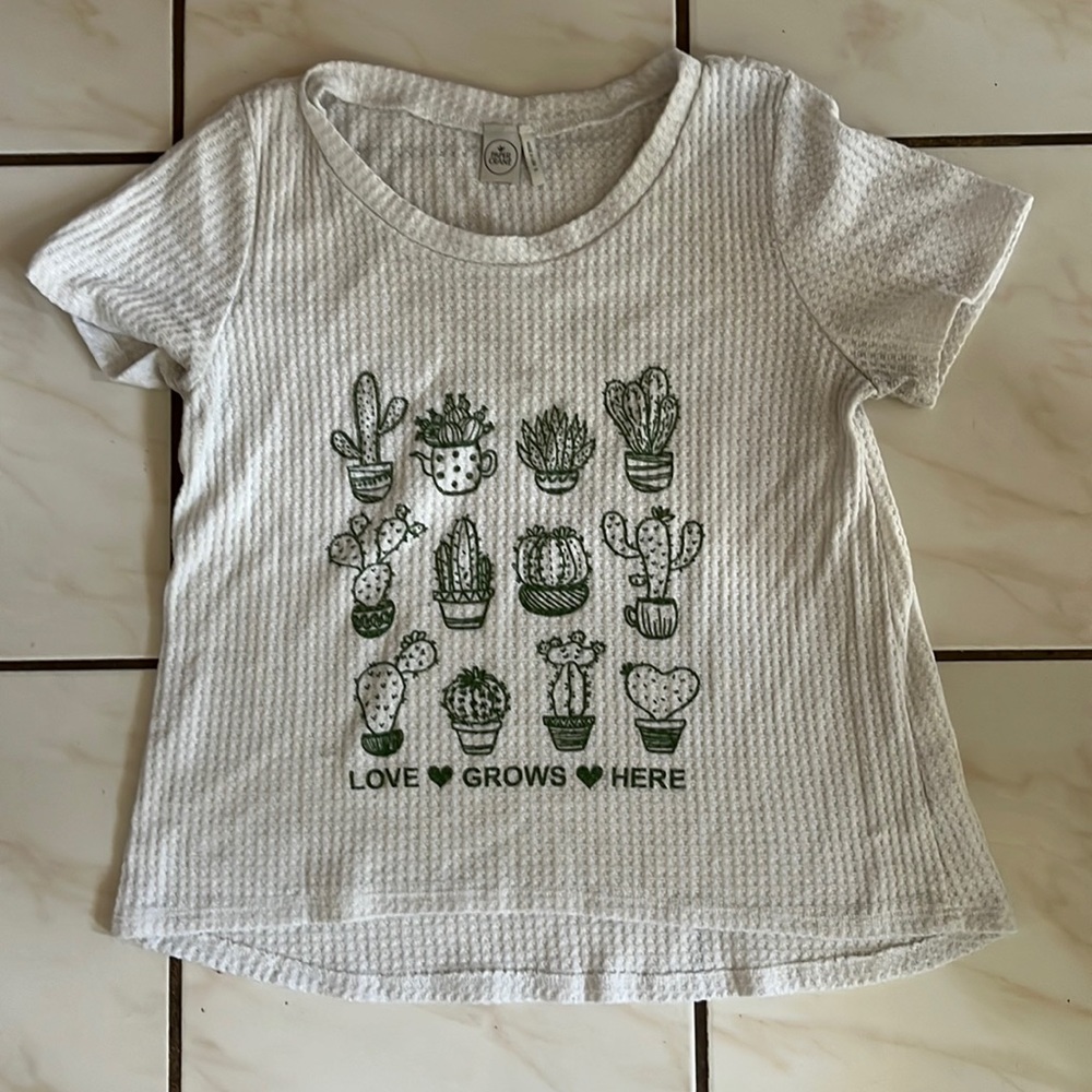 Women's Love Plants Cactus Succulent Tee T-Shirt White size Small Waffle Knit
